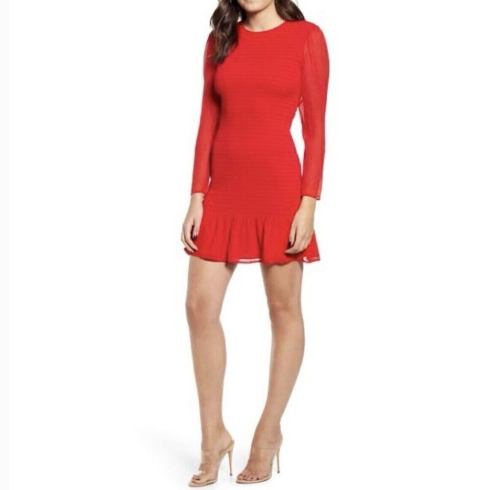Leith Smocked Chiffon Red Mini Dress Size Large